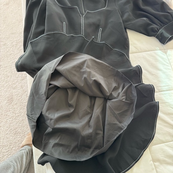 Cinq à Sept Riley Puff Sleeve Mini Dress Contrast Stitch Black Ivory Size 6 - Picture 13 of 16